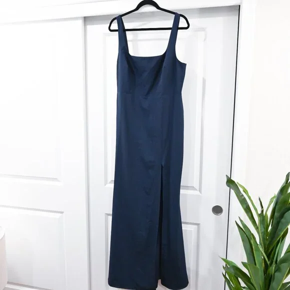 BHLDN Size 16 Dark Blue Adena Square Neckline High Slit Evening Dress